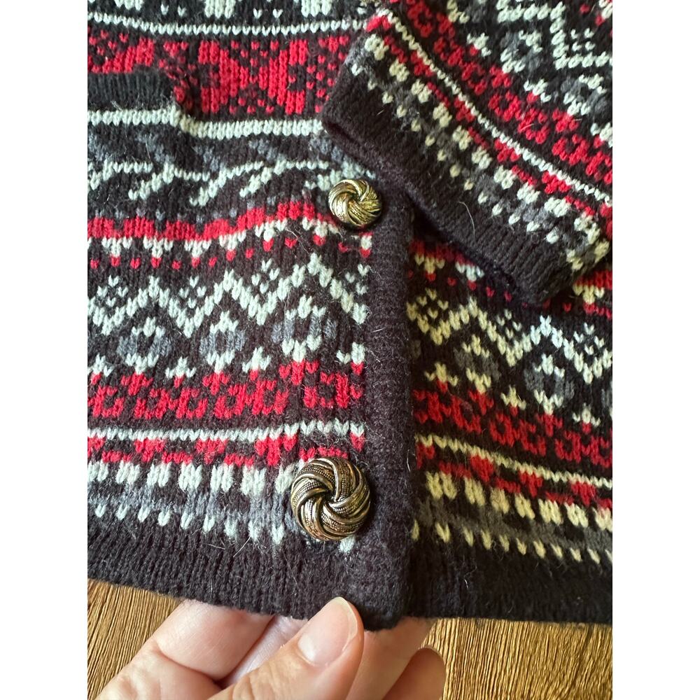 Hasting & Smith Vtg Red & White Patterned Chunky Cardigan Sweater Size S - Picture 6 of 7